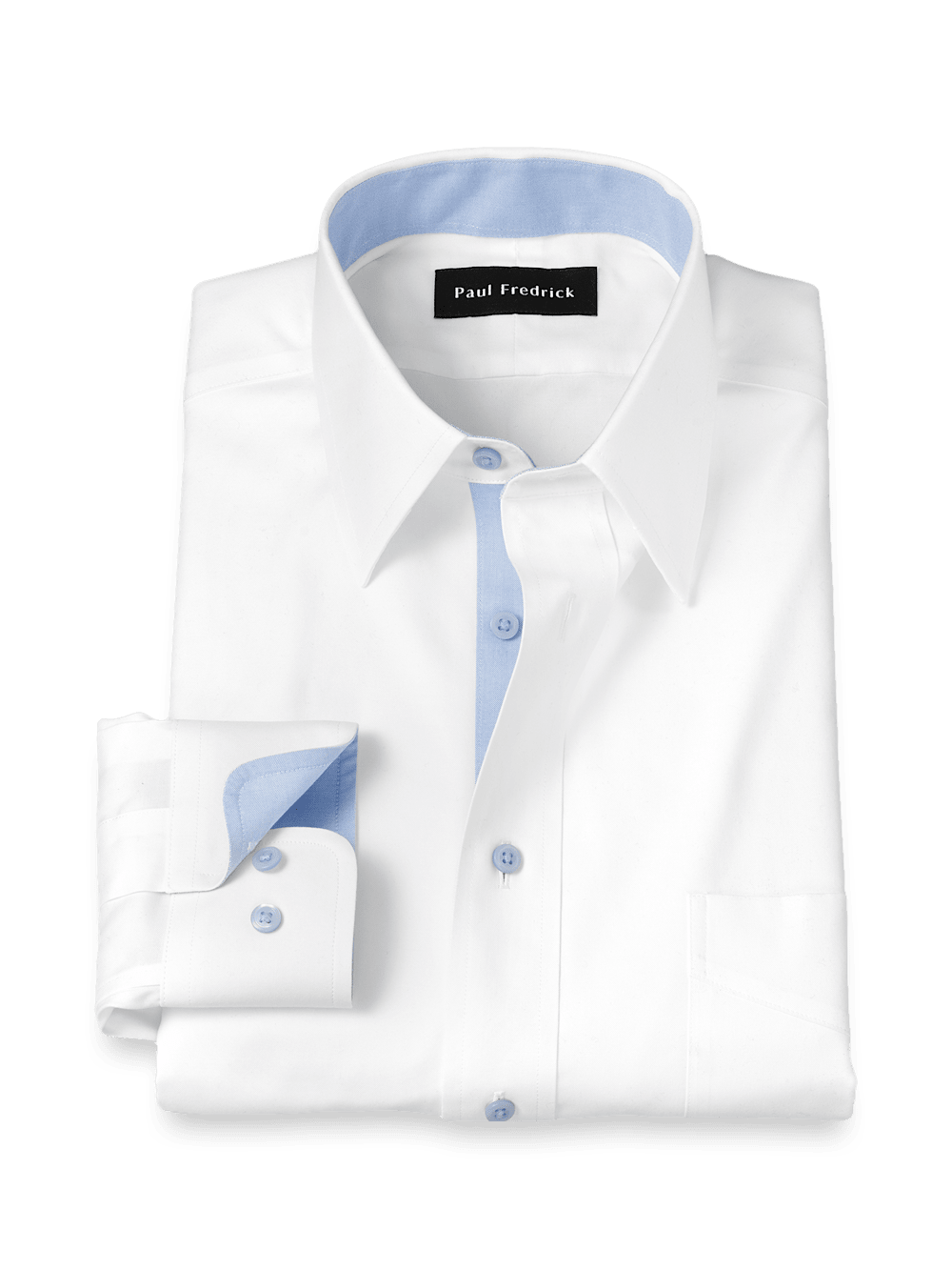 Product Image of Comfort Stretch Non-iron Solid Dress Shirt With Contrast Trim-White/Blue
