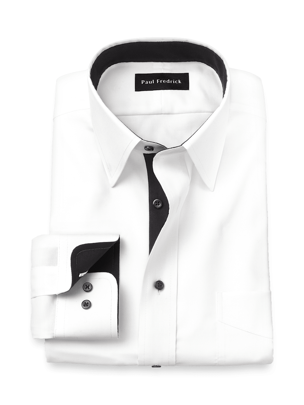 Product Image of Comfort Stretch Non-iron Solid Dress Shirt With Contrast Trim-White/Black