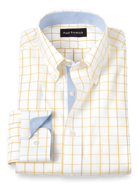 Comfort Stretch Non-Iron Check Dress Shirt With Contrast Trim - Yellow