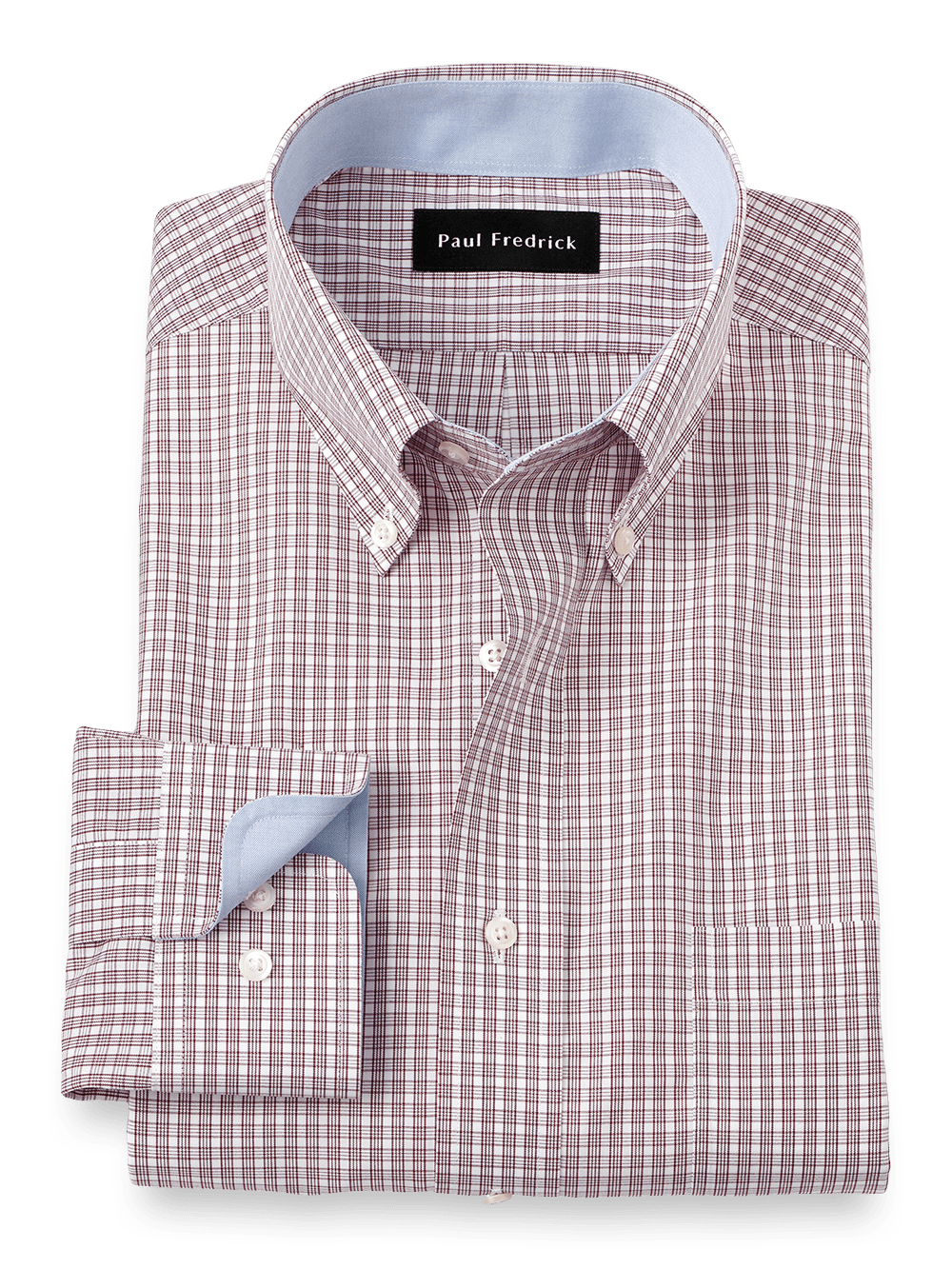 Product Image of Non-iron Cotton Plaid Dress Shirt With Contrast Trim-Burgundy