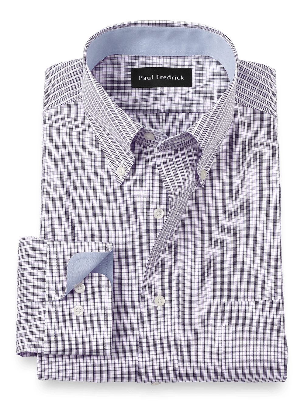 Product Image of Non-iron Cotton Plaid Dress Shirt With Contrast Trim-Purple