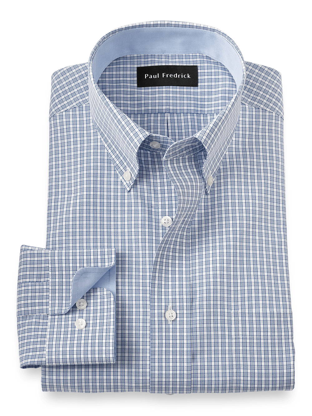 Product Image of Non-iron Cotton Plaid Dress Shirt With Contrast Trim-Blue