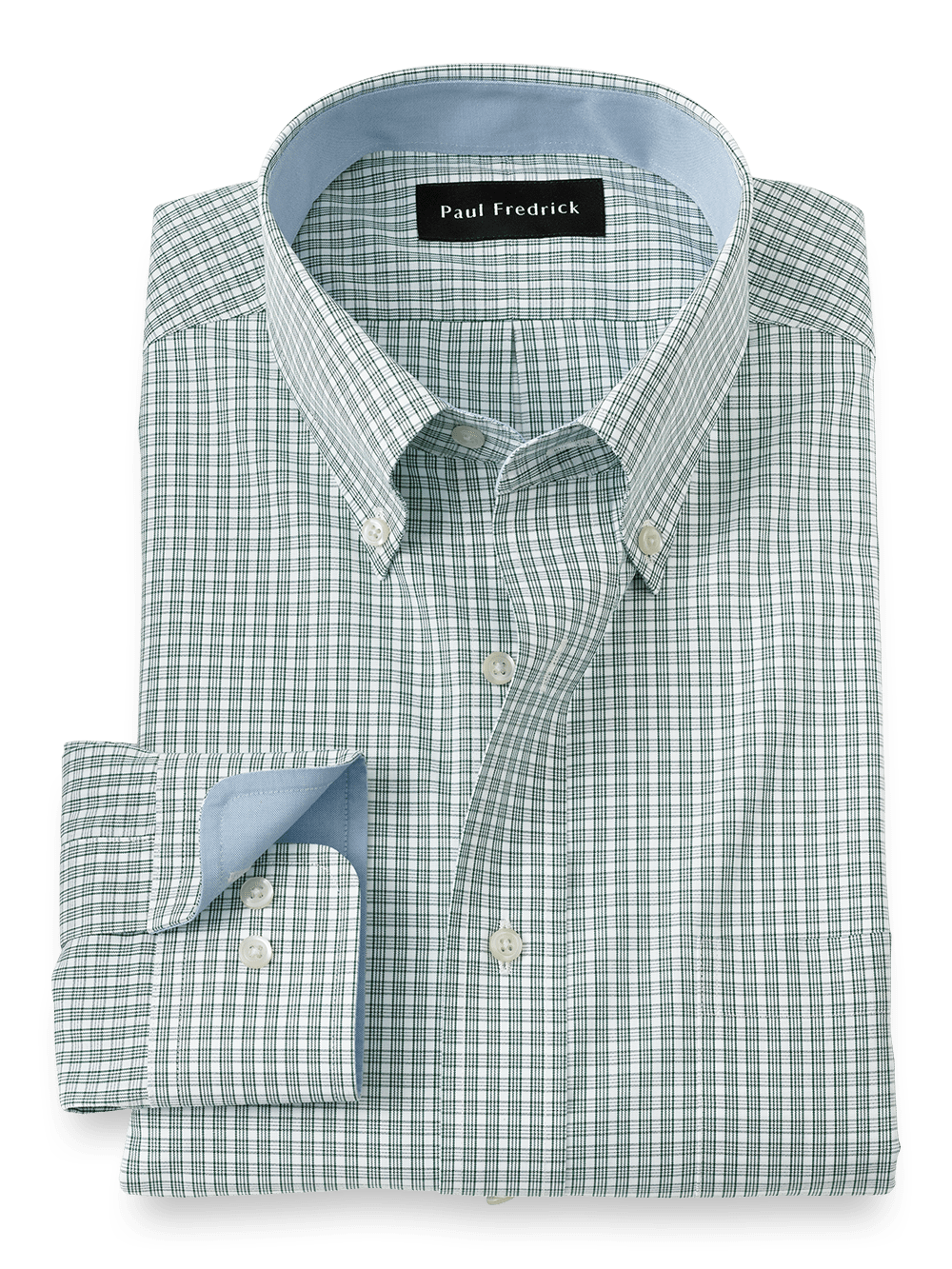 Product Image of Non-iron Cotton Plaid Dress Shirt With Contrast Trim-Green