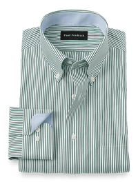 Non-Iron Cotton Stripe Dress Shirt With Contrast Trim - Green
