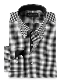 Non-Iron Cotton Check Dress Shirt With Contrast Trim - Black