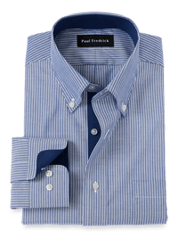 Non-Iron Cotton Stripe Dress Shirt With Contrast Trim - Blue