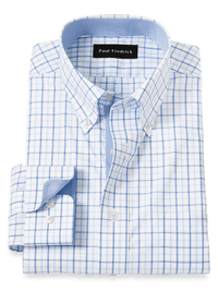 Non-Iron Cotton Windowpane Dress Shirt With Contrast Trim - Blue