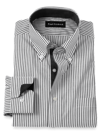 Non-Iron Cotton Stripe Dress Shirt With Contrast Trim - Black