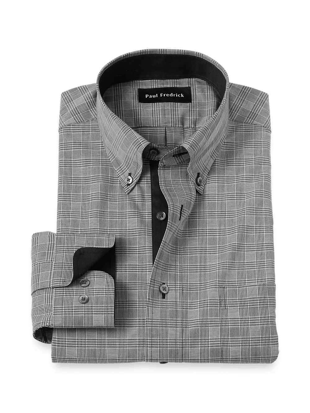 Product Image of Non-iron Cotton Plaid Dress Shirt With Contrast Trim-Black