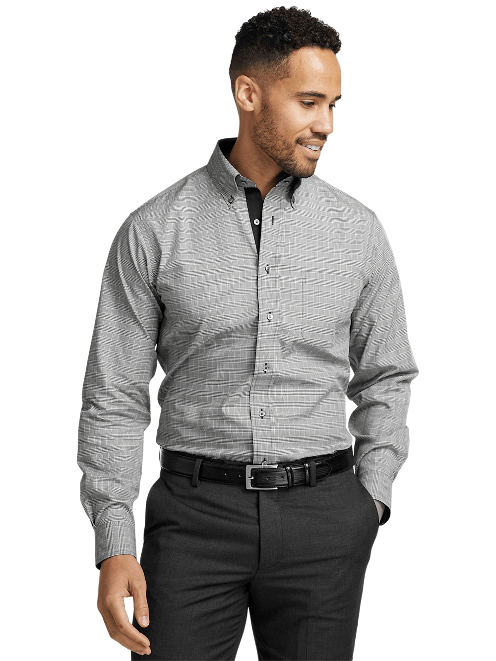 Alternate Image of Non-iron Cotton Plaid Dress Shirt With Contrast Trim-1