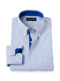 Non-Iron Cotton Check Dress Shirt With Contrast Trim - Navy