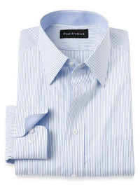 Non-Iron Cotton Stripe Dress Shirt With Contrast Trim - Blue