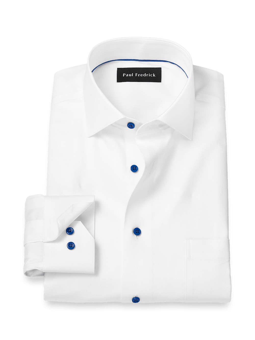 Product Image of Comfort Stretch Non-iron Herringbone Dress Shirt-White/Cobalt