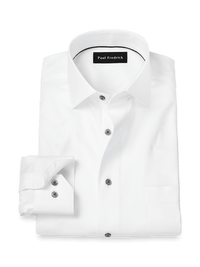 Comfort Stretch Non-Iron Herringbone Dress Shirt - White/black