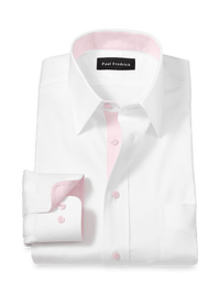 Comfort Stretch Non-Iron Solid Dress Shirt With Contrast Trim - White/pink