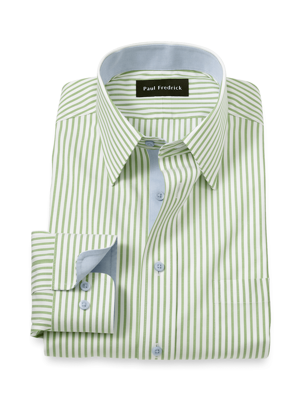 Product Image of Comfort Stretch Non-iron Stripe Dress Shirt With Contrast Trim-Green
