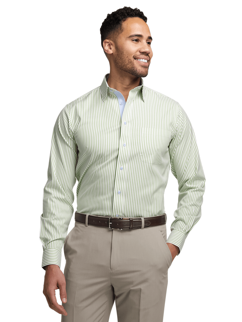 Alternate Image of Comfort Stretch Non-iron Stripe Dress Shirt With Contrast Trim-1