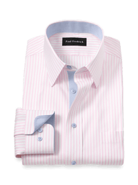 Comfort Stretch Non-Iron Stripe Dress Shirt With Contrast Trim - Pink