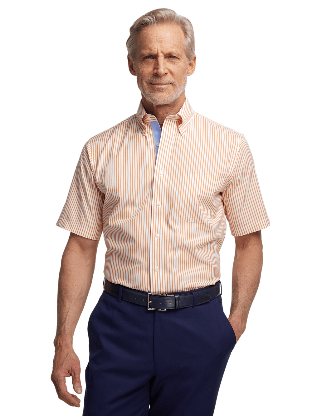 Alternate Image of Comfort Stretch Non-iron Stripe Dress Shirt With Contrast Trim-1