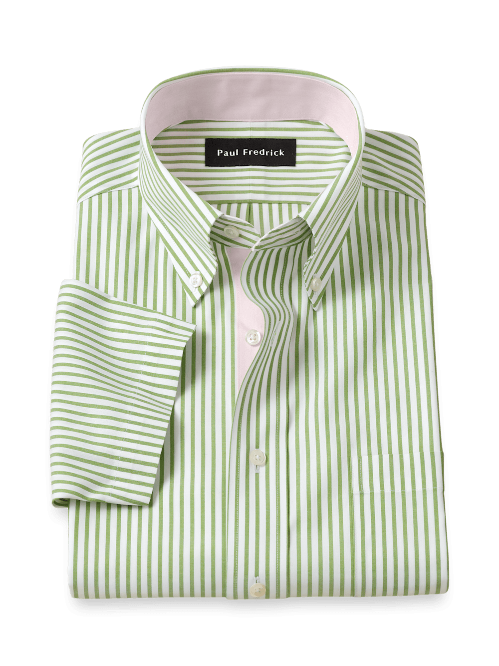 Product Image of Comfort Stretch Non-iron Stripe Dress Shirt With Contrast Trim-Green