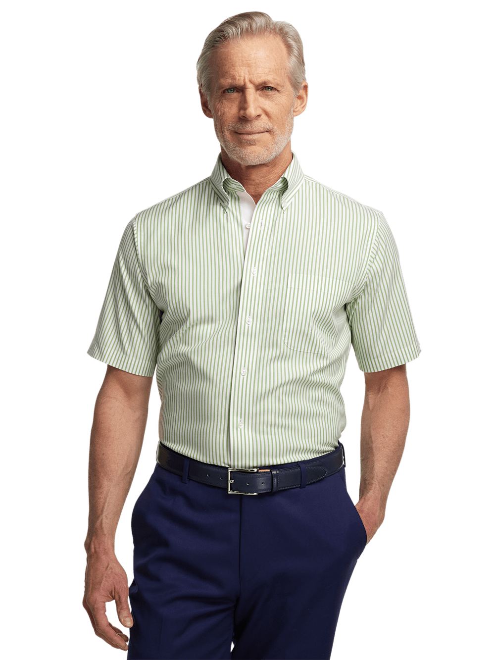 Alternate Image of Comfort Stretch Non-iron Stripe Dress Shirt With Contrast Trim-1