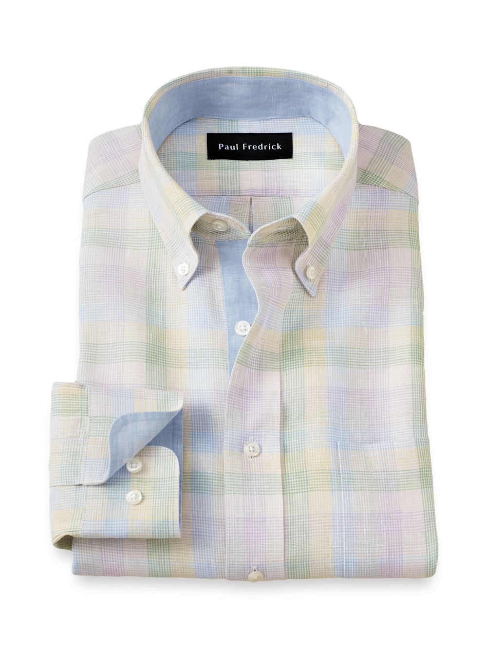 Product Image of Non-iron Linen Plaid Dress Shirt With Contrast Trim-Multi