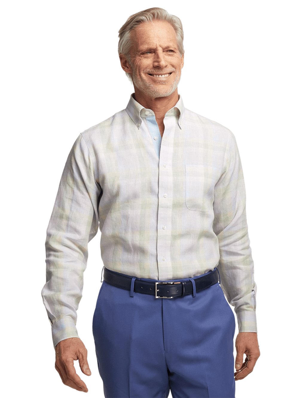 Alternate Image of Non-iron Linen Plaid Dress Shirt With Contrast Trim-1
