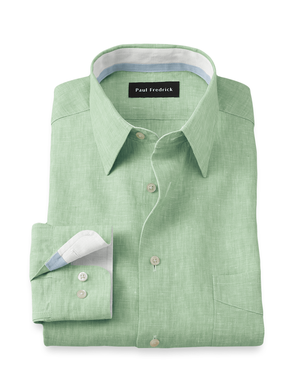 Product Image of Non-iron Linen Solid Dress Shirt With Contrast Trim-Green