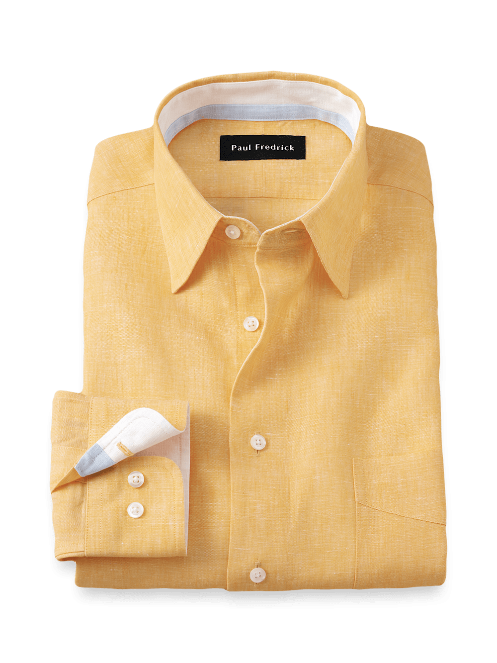 Product Image of Non-iron Linen Solid Dress Shirt With Contrast Trim-Yellow