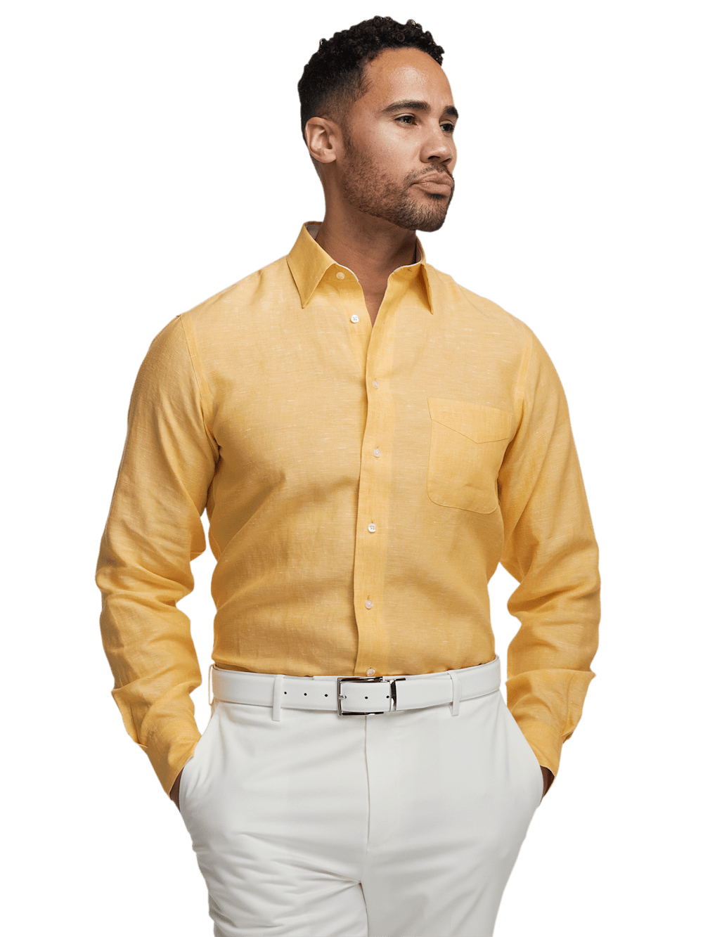 Alternate Image of Non-iron Linen Solid Dress Shirt With Contrast Trim-1