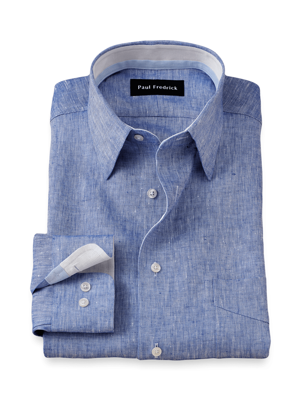 Product Image of Non-iron Linen Solid Dress Shirt With Contrast Trim-Dark Blue
