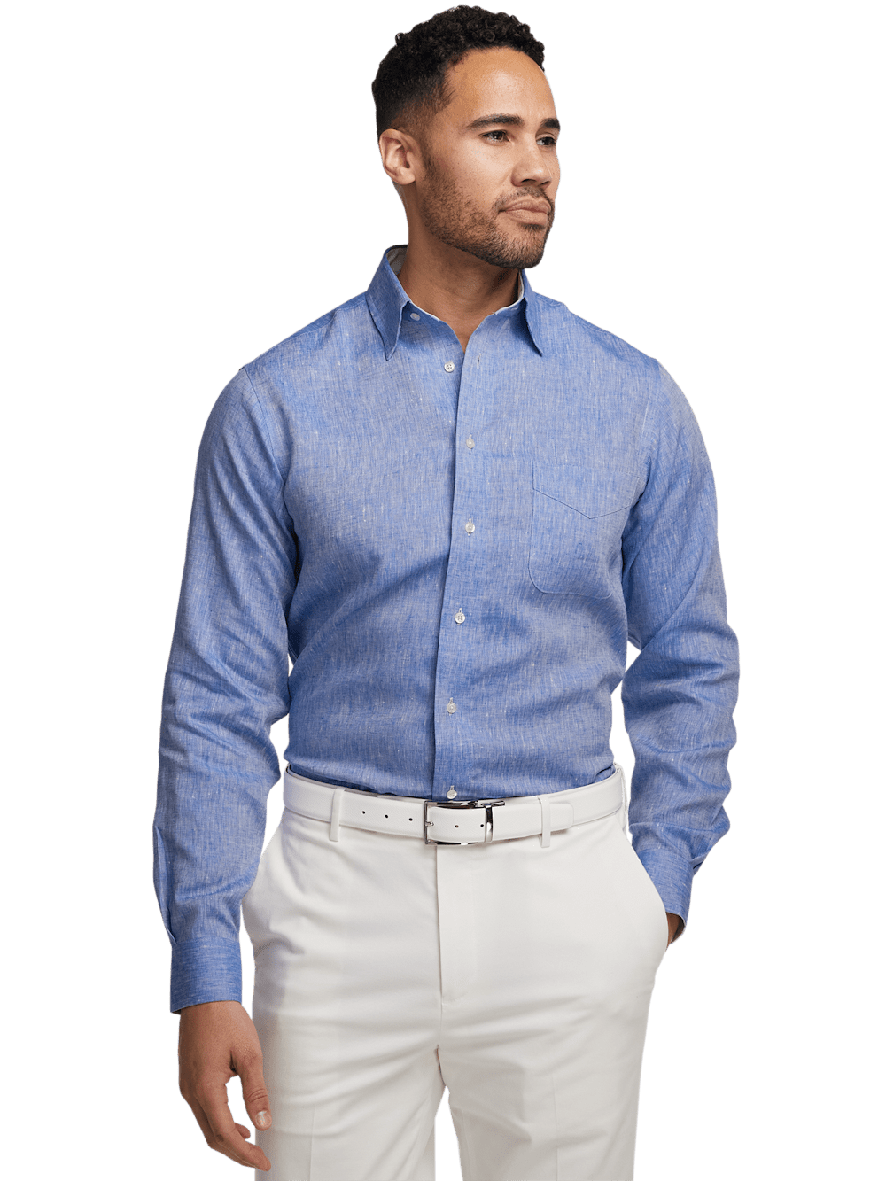 Alternate Image of Non-iron Linen Solid Dress Shirt With Contrast Trim-1