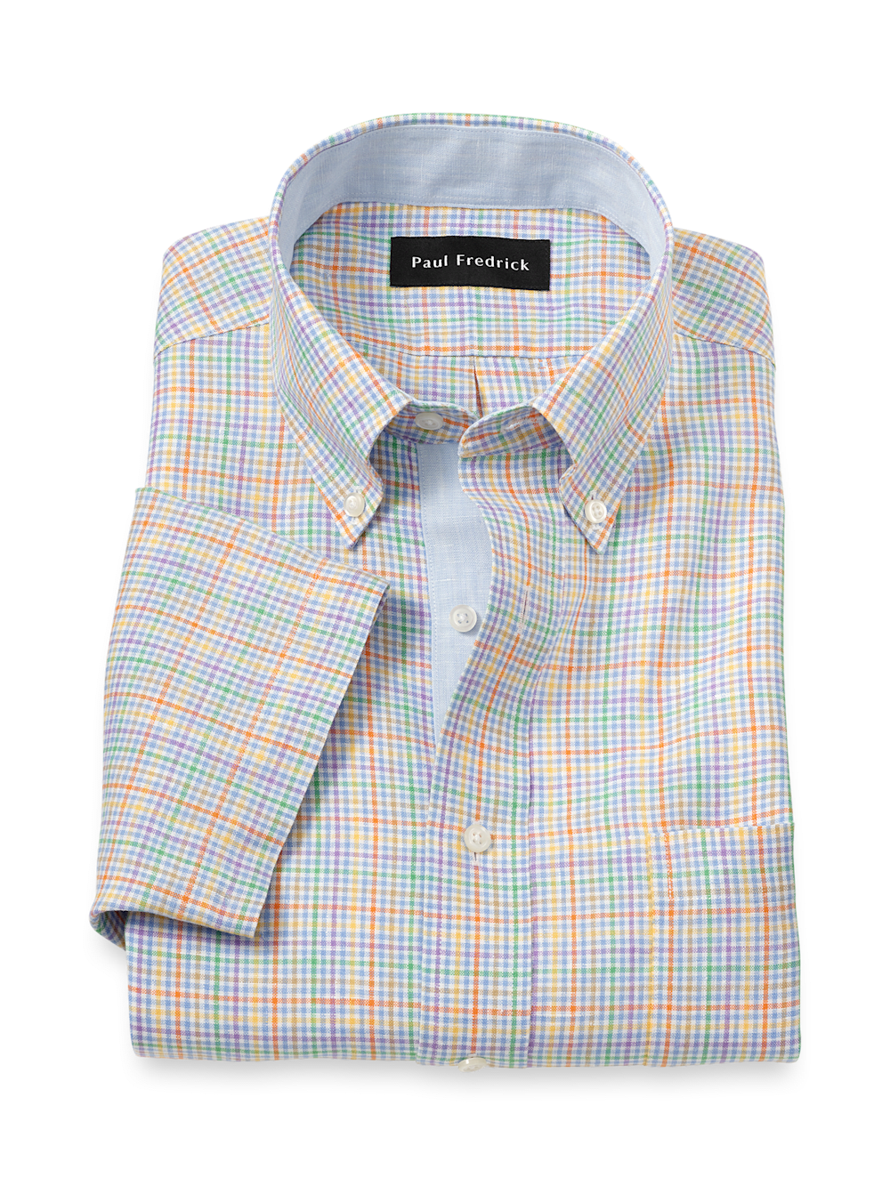 Product Image of Non-iron Linen Plaid Dress Shirt With Contrast Trim-Multi