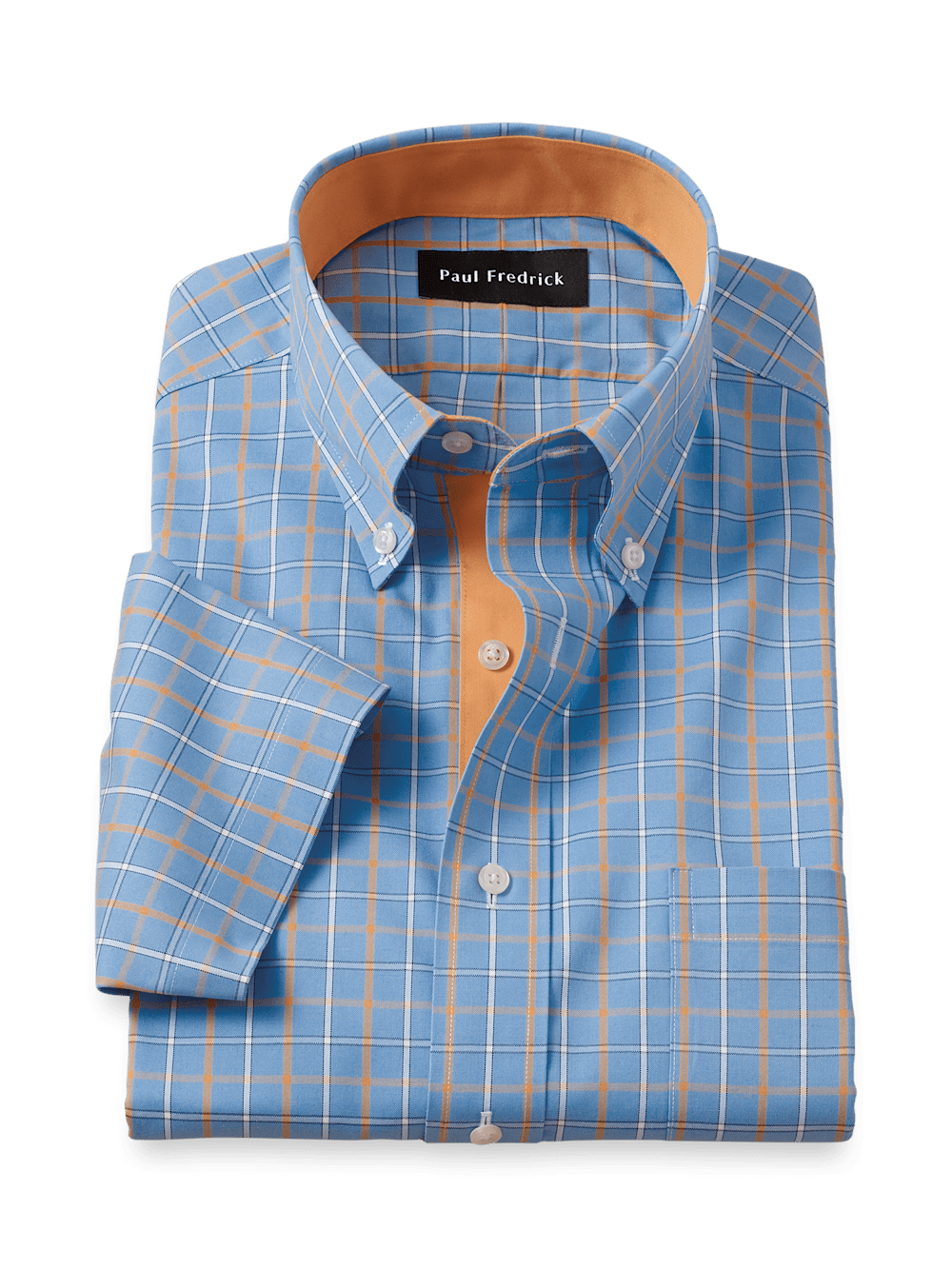 Product Image of Comfort Stretch Non-iron Check Dress Shirt With Contrast Trim-Blue/Melon