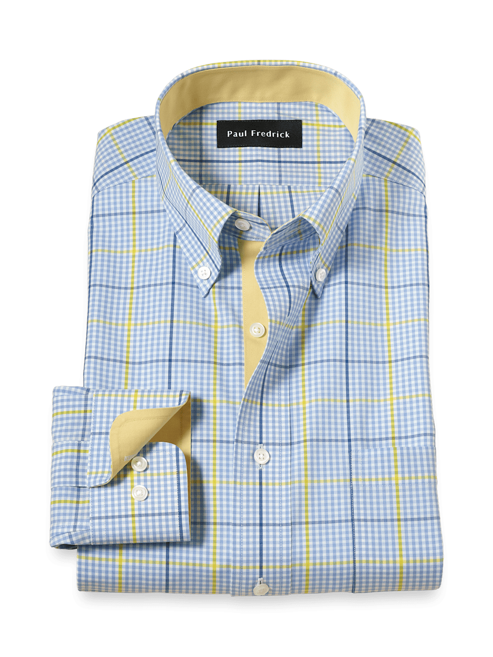 Product Image of Comfort Stretch Non-iron Plaid Dress Shirt With Contrast Trim-Blue/Yellow