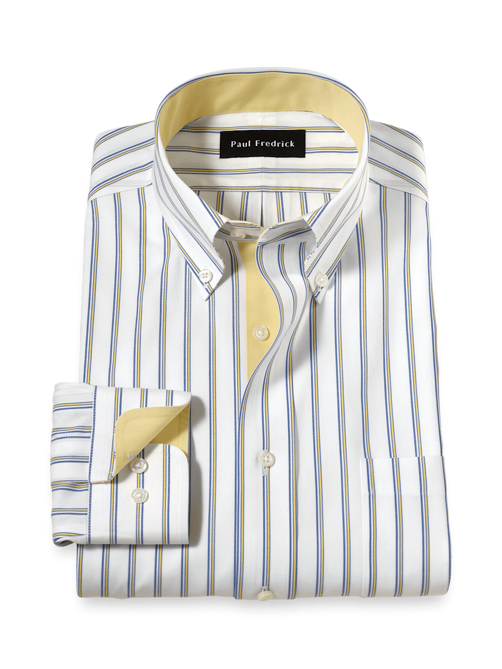 Product Image of Comfort Stretch Non-iron Stripe Dress Shirt With Contrast Trim-Blue/Yellow