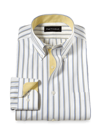 Comfort Stretch Non-Iron Stripe Dress Shirt With Contrast Trim - Blue/yellow