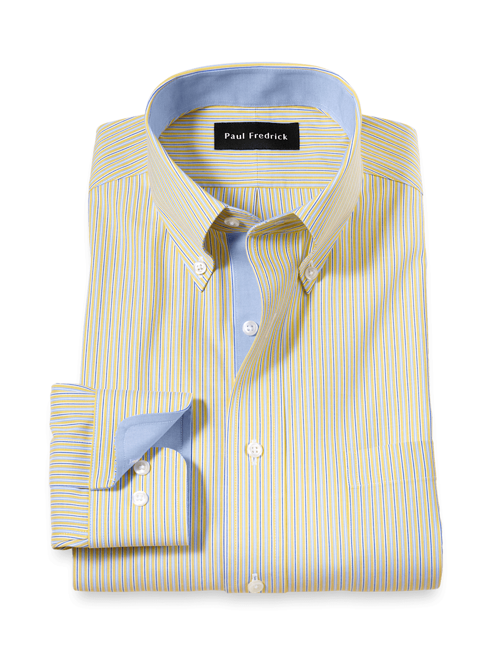 Product Image of Comfort Stretch Non-iron Stripe Dress Shirt With Contrast Trim-Blue/Yellow
