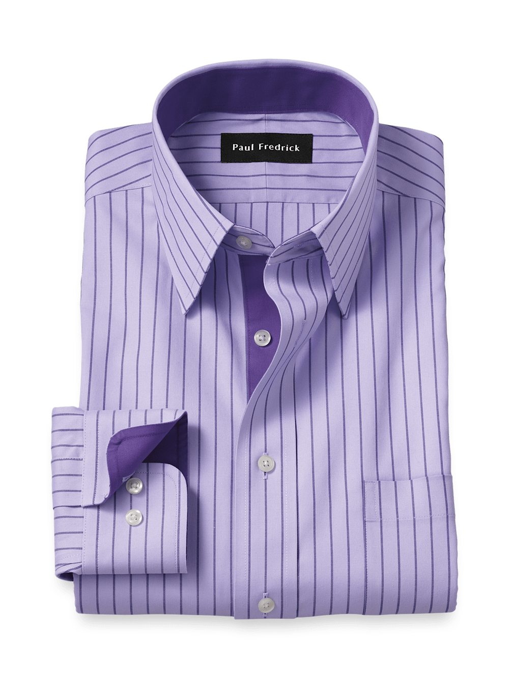 Product Image of Comfort Stretch Non-iron Stripe Dress Shirt With Contrast Trim-Purple