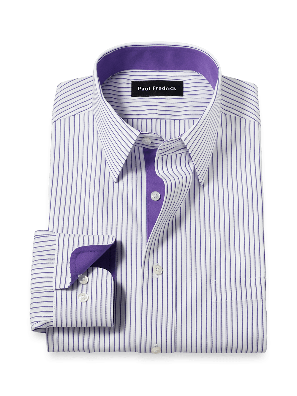 Product Image of Comfort Stretch Non-iron Stripe Dress Shirt With Contrast Trim-Purple