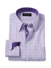 Comfort Stretch Non-Iron Check Dress Shirt With Contrast Trim - Purple