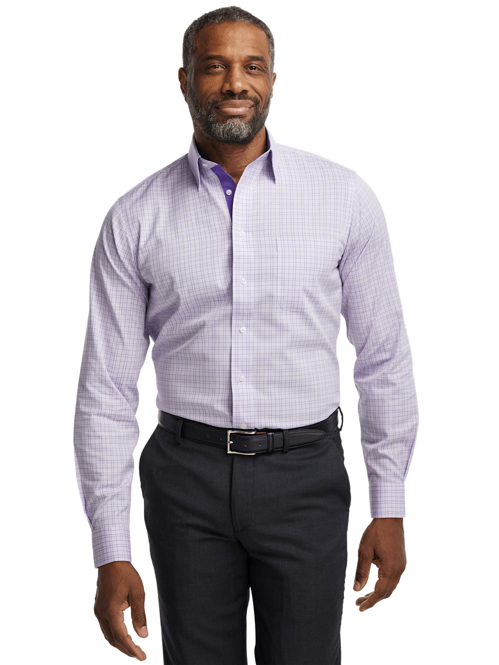 Alternate Image of Comfort Stretch Non-iron Check Dress Shirt With Contrast Trim-1