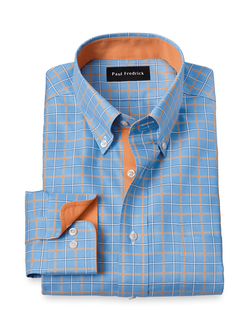 Product Image of Comfort Stretch Non-iron Check Dress Shirt With Contrast Trim-Blue/Melon