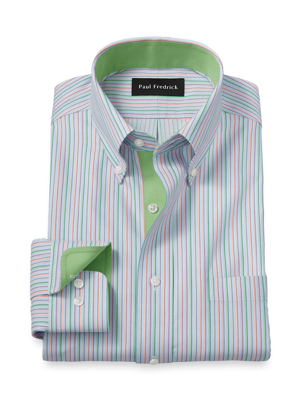 Product Image of Comfort Stretch Non-iron Stripe Dress Shirt With Contrast Trim-Multi