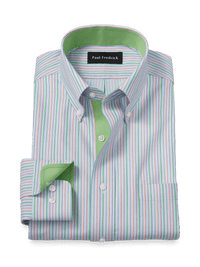 Comfort Stretch Non-Iron Stripe Dress Shirt With Contrast Trim - Multi