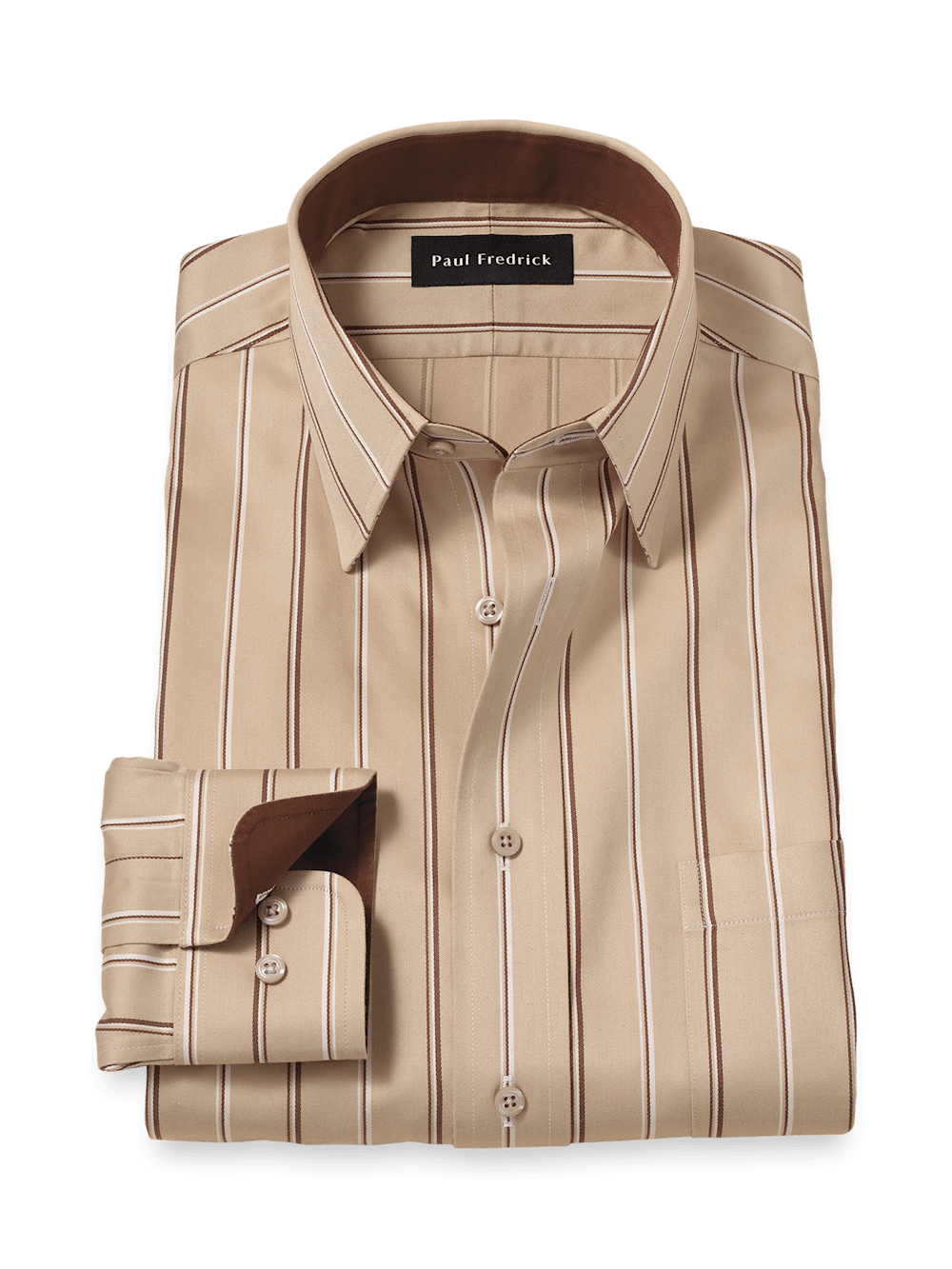 Product Image of Comfort Stretch Non-iron Stripe Dress Shirt With Contrast Trim-Tan