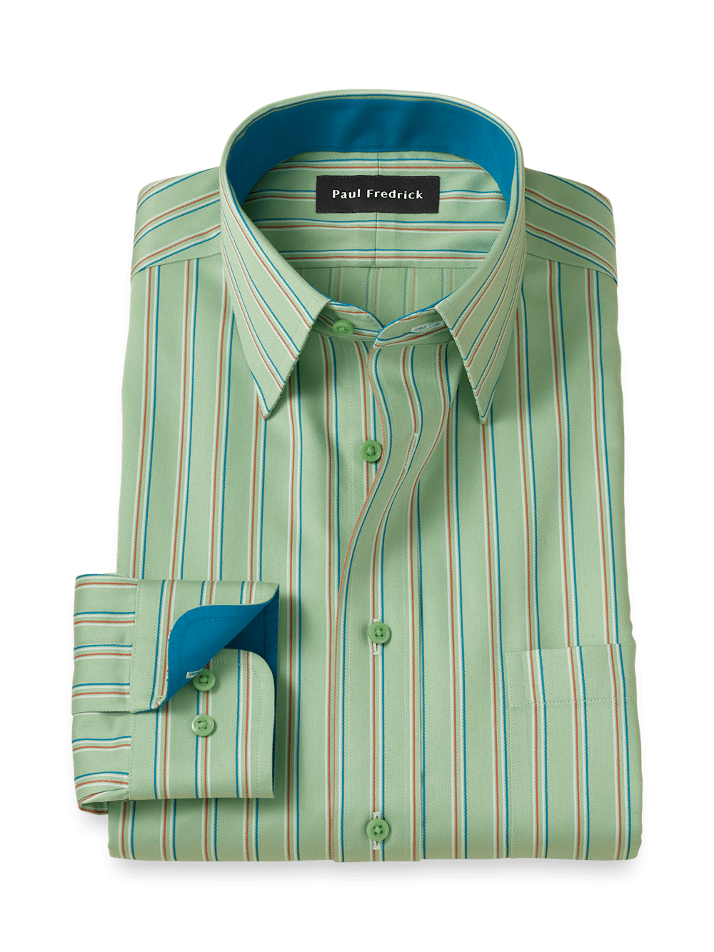 Product Image of Comfort Stretch Non-iron Stripe Dress Shirt With Contrast Trim-Mint Green