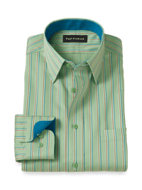 Comfort Stretch Non-Iron Stripe Dress Shirt With Contrast Trim - Mint Green