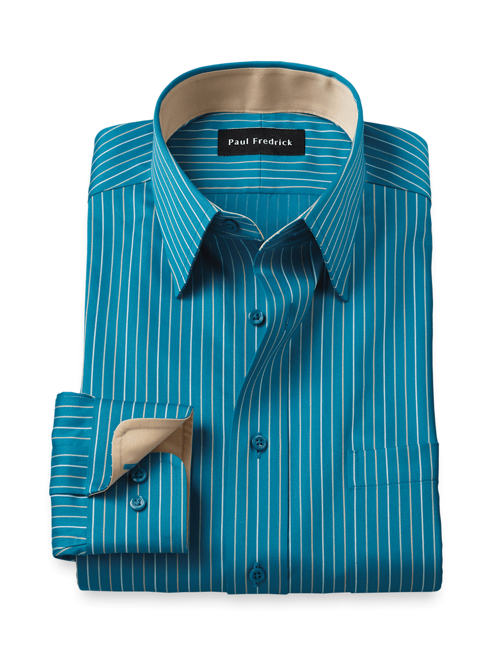 Product Image of Comfort Stretch Non-iron Stripe Dress Shirt With Contrast Trim-Teal