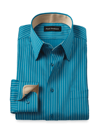 Comfort Stretch Non-Iron Stripe Dress Shirt With Contrast Trim - Teal